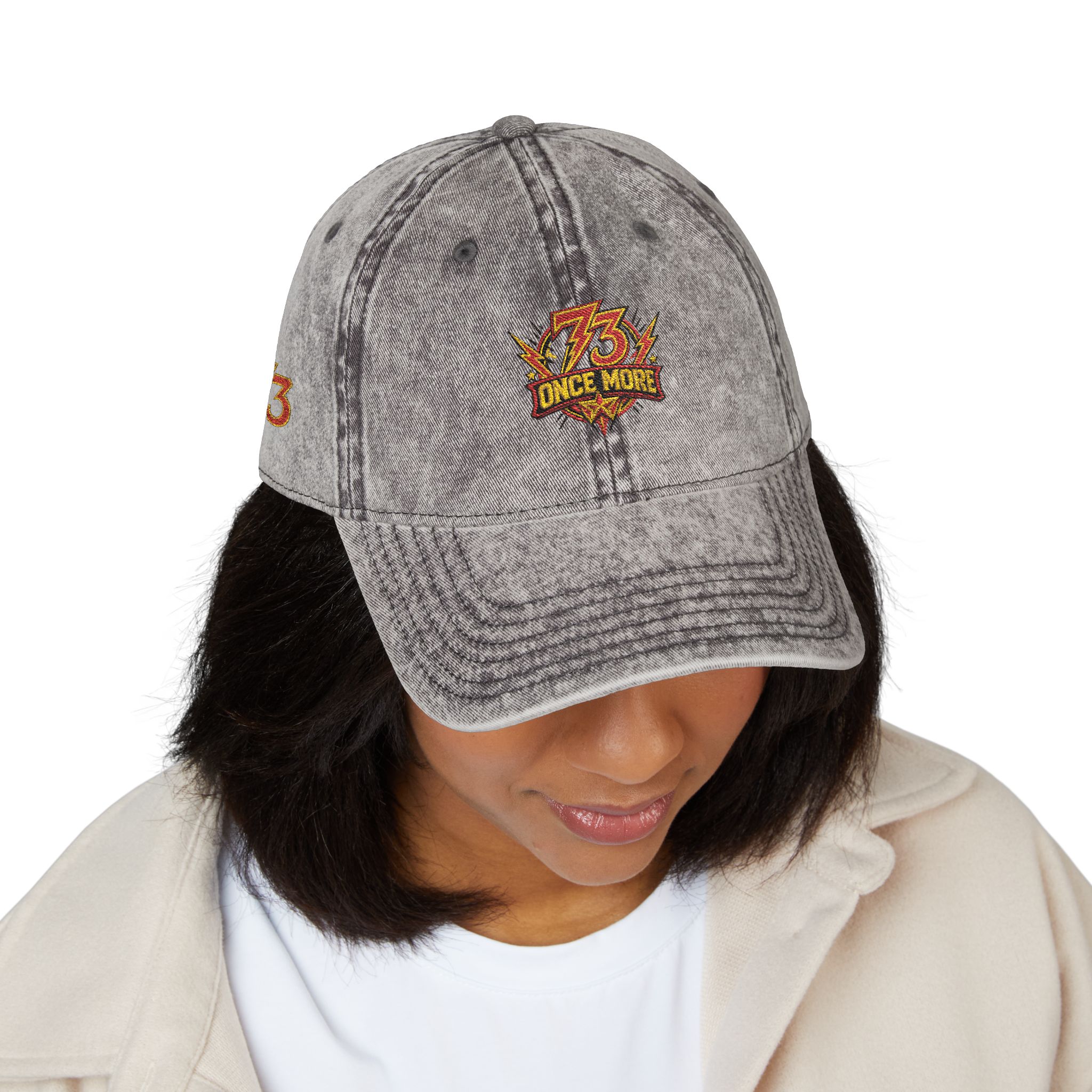 Vintage Embroidered '73 Once More' Distressed Cap - Image 3